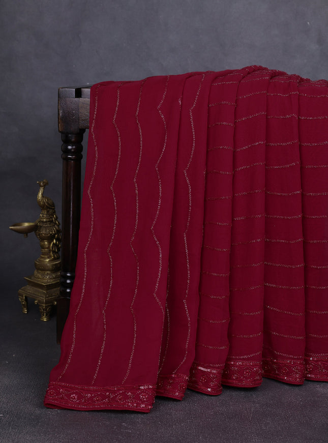 Red Georgette Embroidery Saree