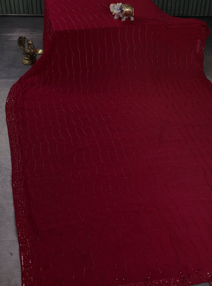 Red Georgette Embroidery Saree