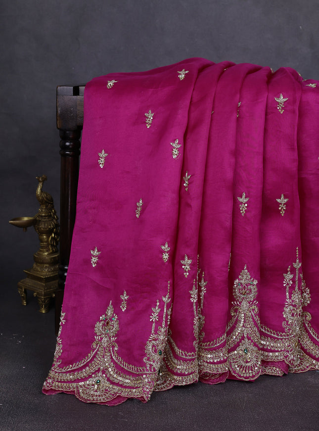 Rani Pink Organza Embroidery Saree