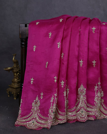 Rani Pink Organza Embroidery Saree