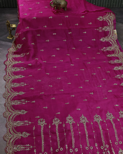 Rani Pink Organza Embroidery Saree