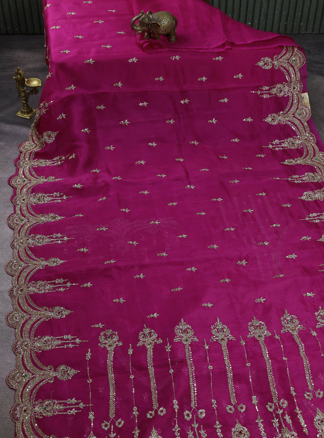 Rani Pink Organza Embroidery Saree