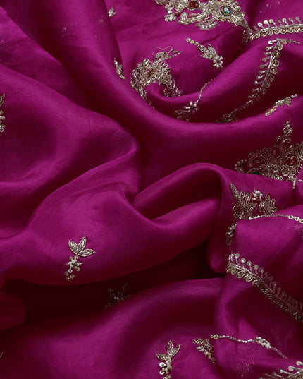 Rani Pink Organza Embroidery Saree