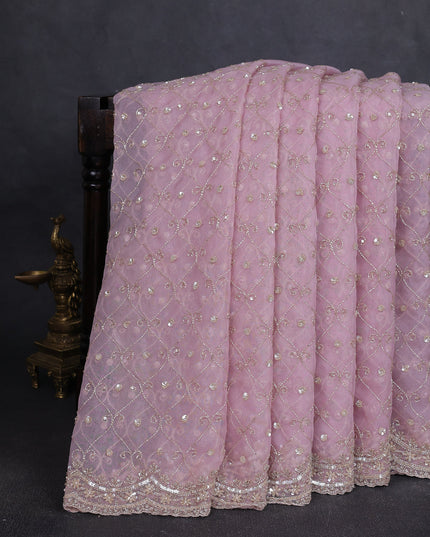 Pastel Pink Organza Embroidery Saree