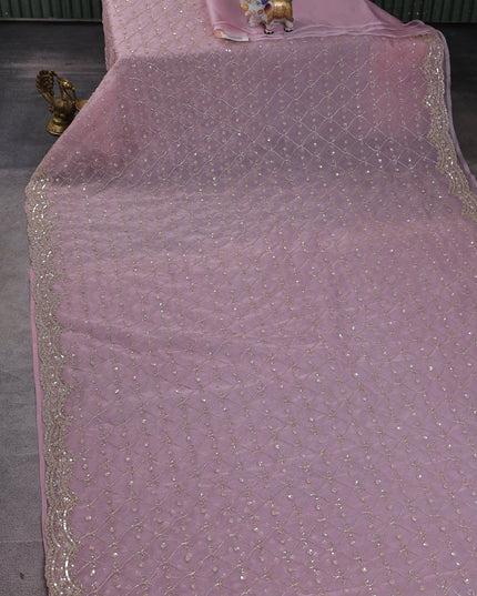 Pastel Pink Organza Embroidery Saree
