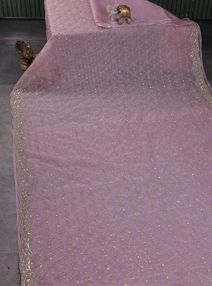 Pastel Pink Organza Embroidery Saree