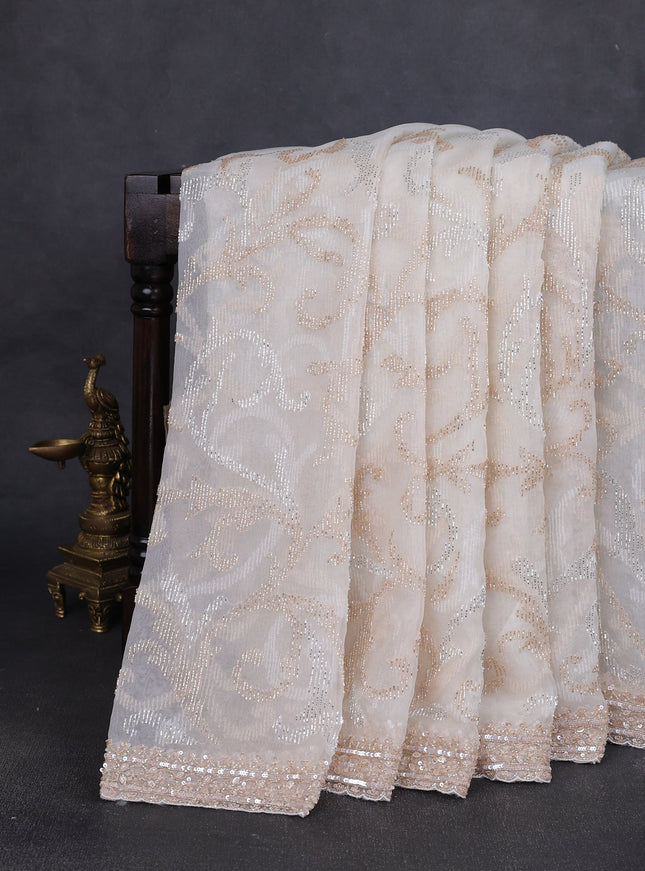 Off White Organza Embroidery Saree