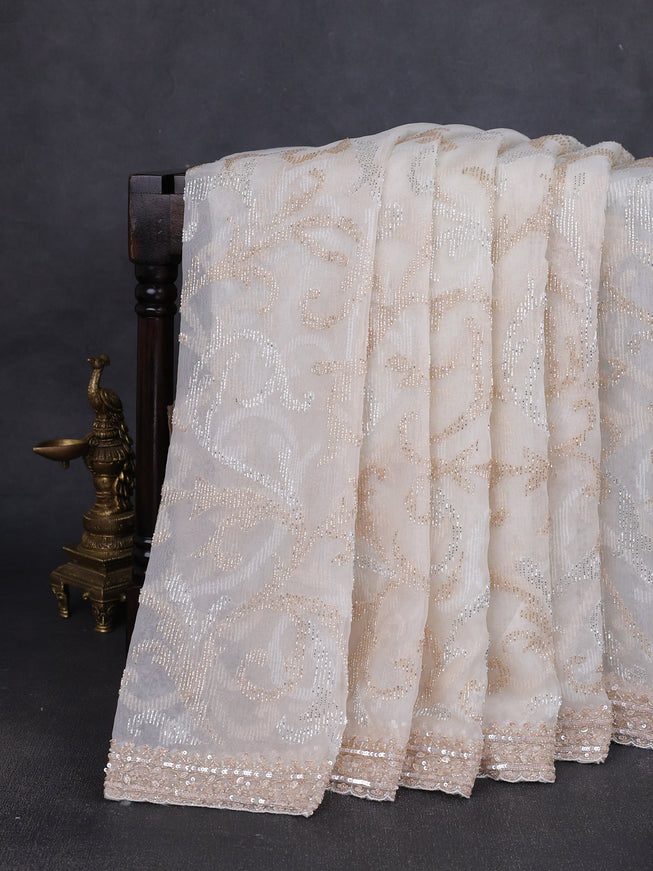 Off White Organza Embroidery Saree