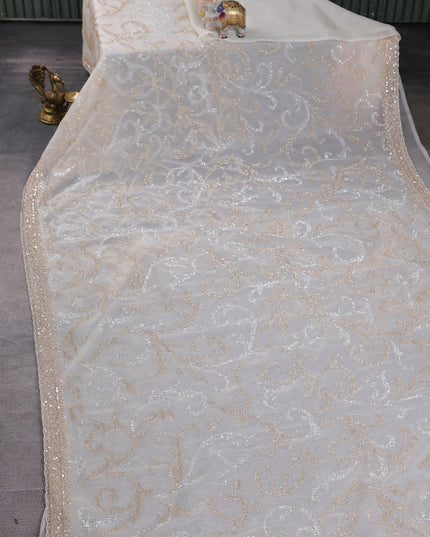 Off White Organza Embroidery Saree