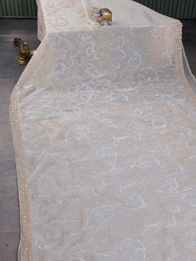 Off White Organza Embroidery Saree