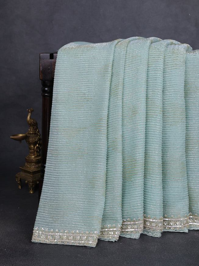 Sky Blue Organza Embroidery Saree