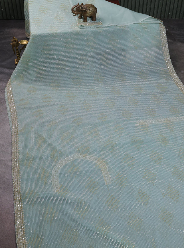 Sky Blue Organza Embroidery Saree