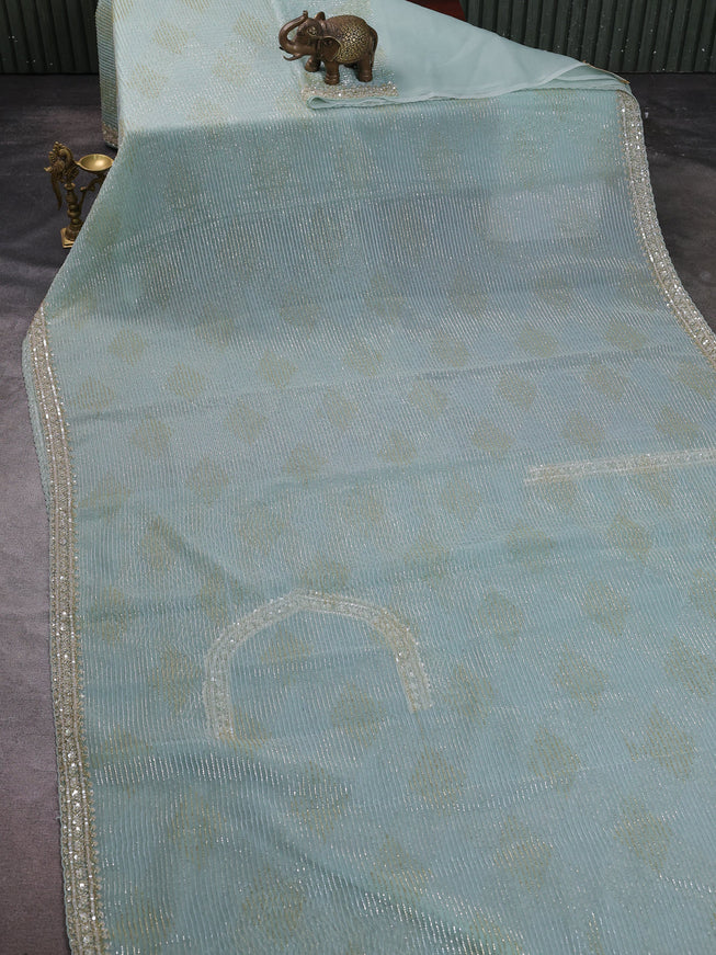 Sky Blue Organza Embroidery Saree