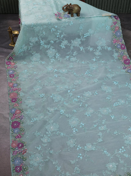 Sky Blue Organza Embroidery Saree