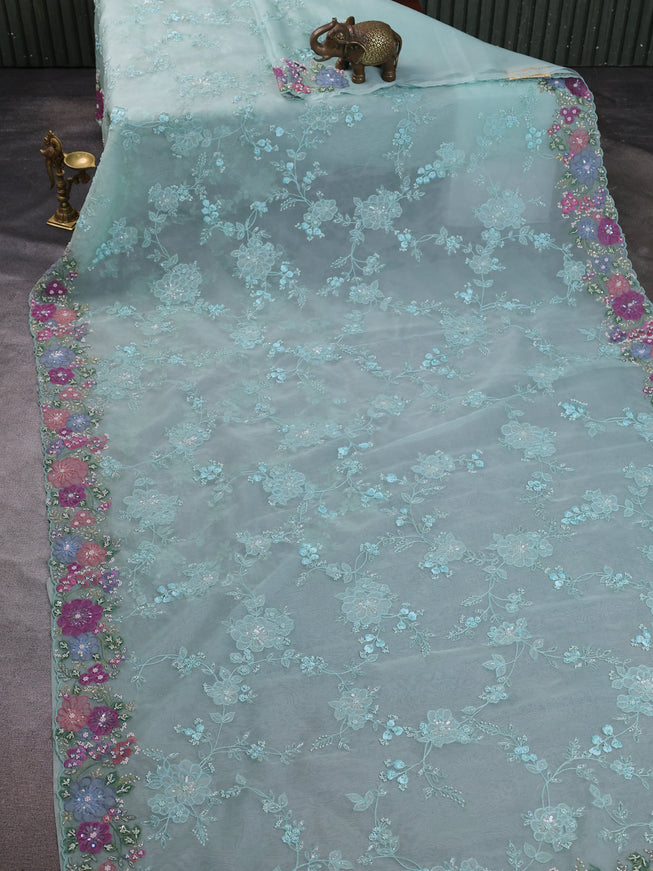Sky Blue Organza Embroidery Saree