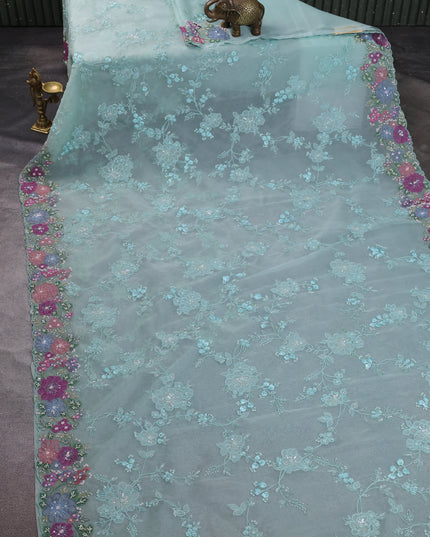Sky Blue Organza Embroidery Saree