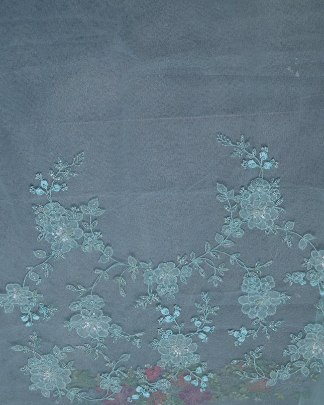 Sky Blue Organza Embroidery Saree
