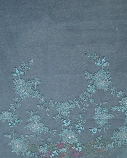 Sky Blue Organza Embroidery Saree