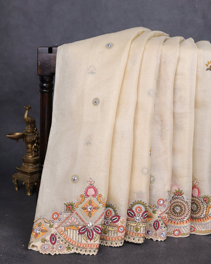Sandal Organza Embroidery Saree