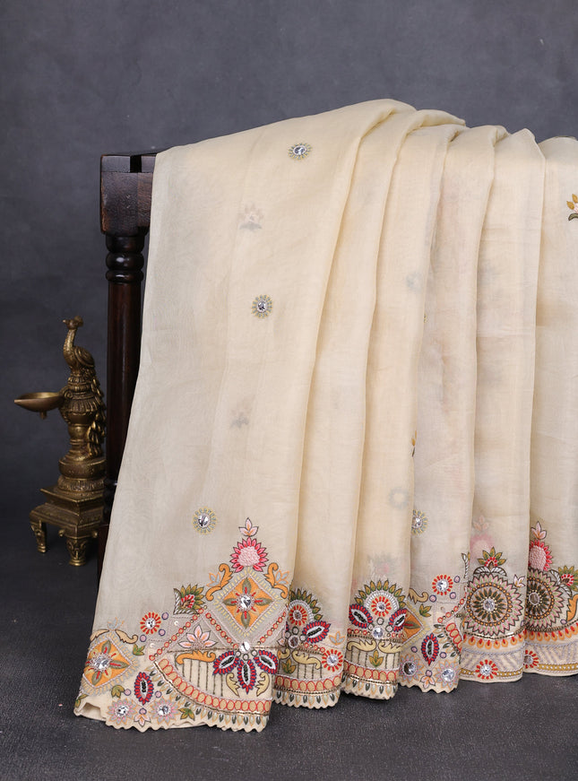 Sandal Organza Embroidery Saree