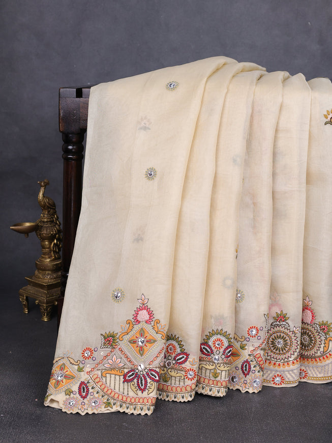 Sandal Organza Embroidery Saree