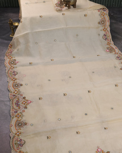Sandal Organza Embroidery Saree