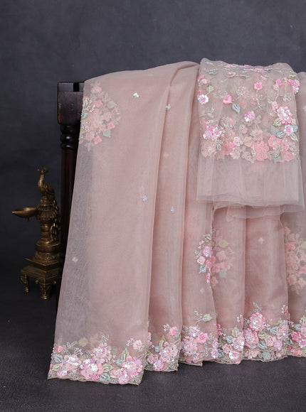 Beige Organza Embroidery Saree