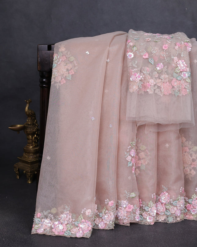Beige Organza Embroidery Saree