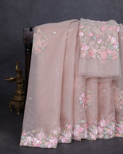 Beige Organza Embroidery Saree