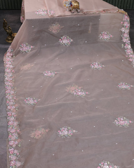 Beige Organza Embroidery Saree