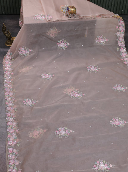 Beige Organza Embroidery Saree