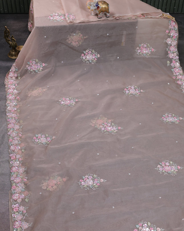 Beige Organza Embroidery Saree