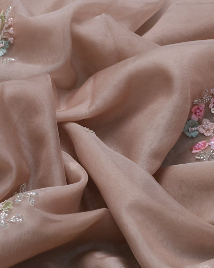 Beige Organza Embroidery Saree