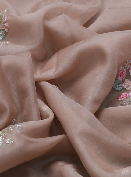 Beige Organza Embroidery Saree