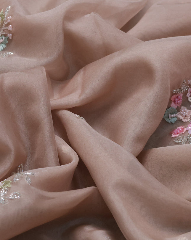 Beige Organza Embroidery Saree