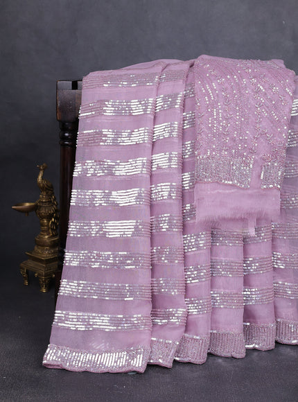 Lavender Organza Embroidery Saree
