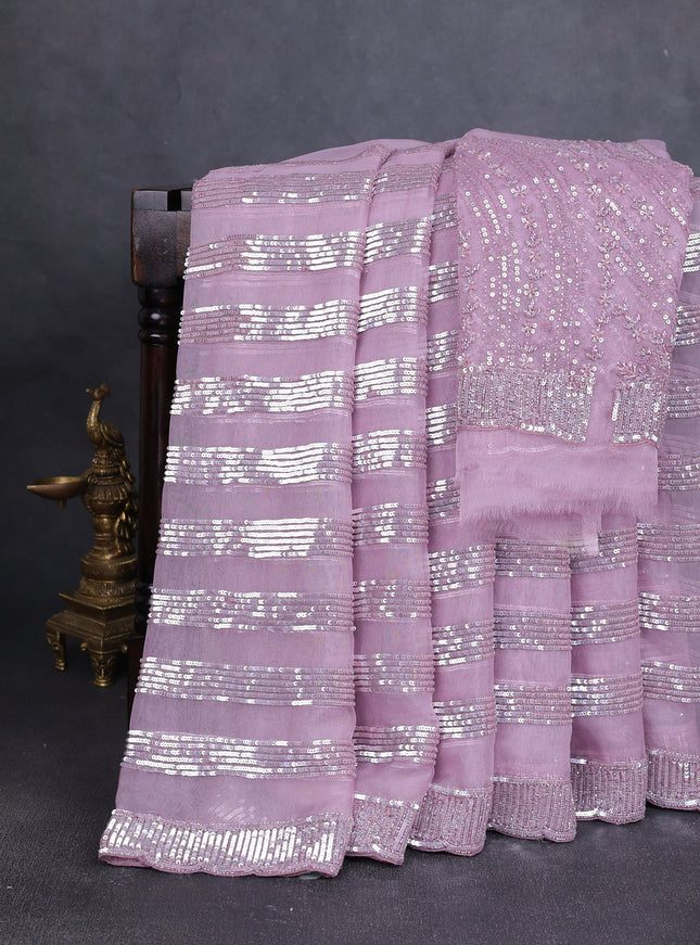 Lavender Organza Embroidery Saree