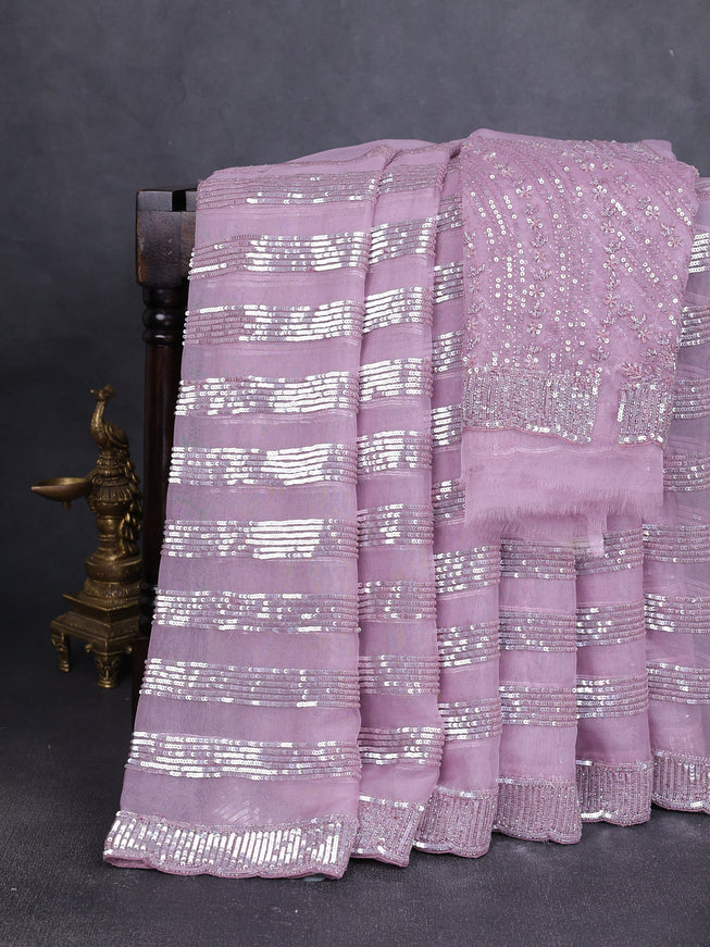 Lavender Organza Embroidery Saree