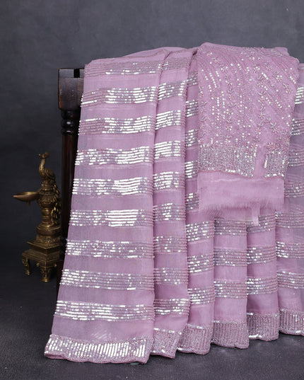 Lavender Organza Embroidery Saree