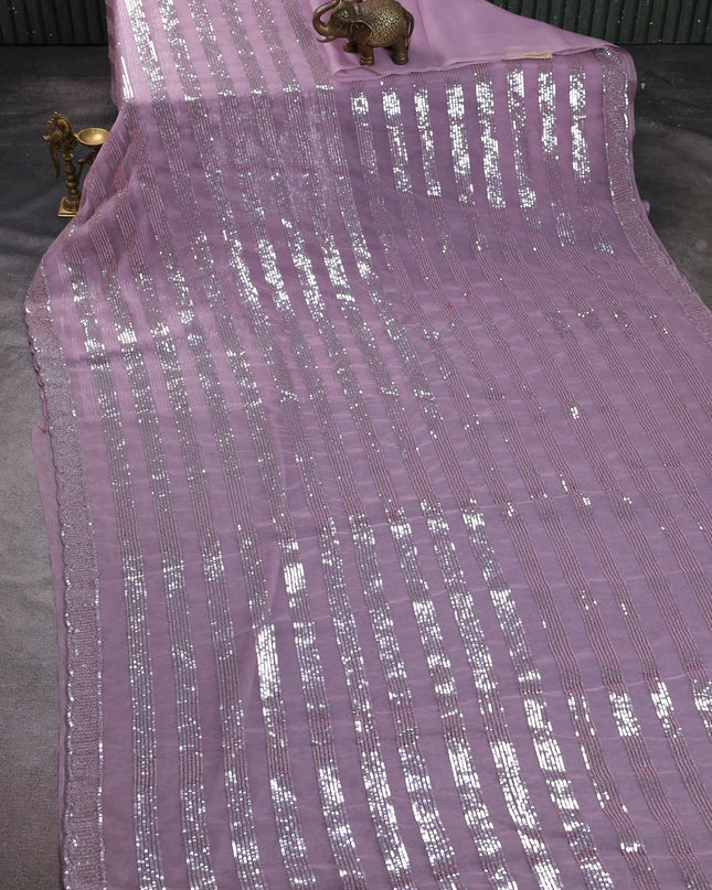 Lavender Organza Embroidery Saree