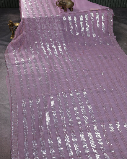 Lavender Organza Embroidery Saree