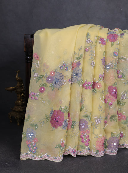 Yellow Organza Embroidery Saree