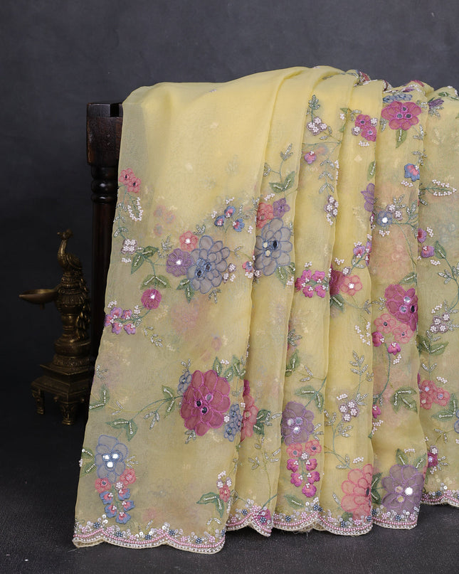 Yellow Organza Embroidery Saree