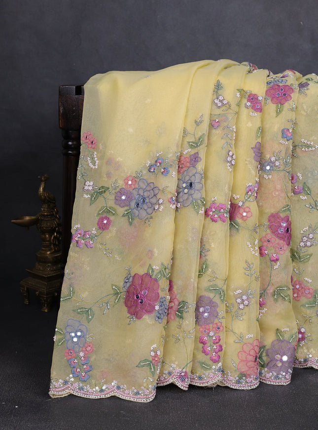 Yellow Organza Embroidery Saree