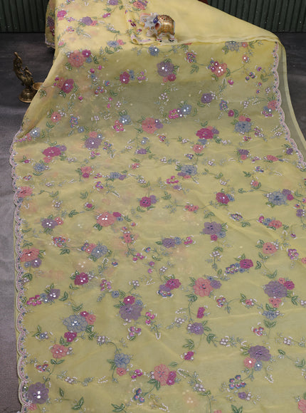 Yellow Organza Embroidery Saree