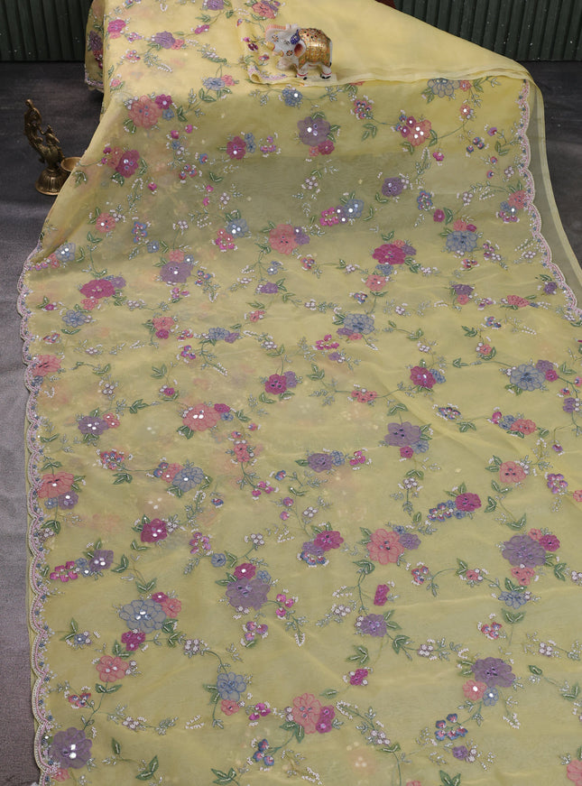 Yellow Organza Embroidery Saree