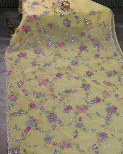 Yellow Organza Embroidery Saree