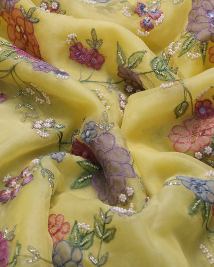 Yellow Organza Embroidery Saree