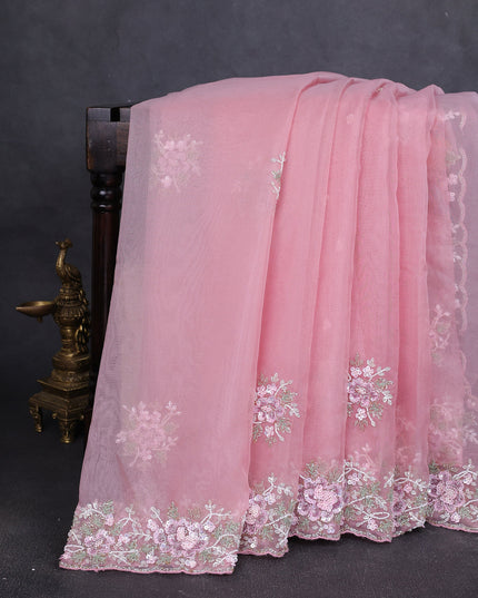 Peach Organza Embroidery Saree