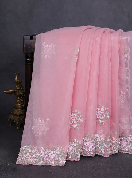 Peach Organza Embroidery Saree